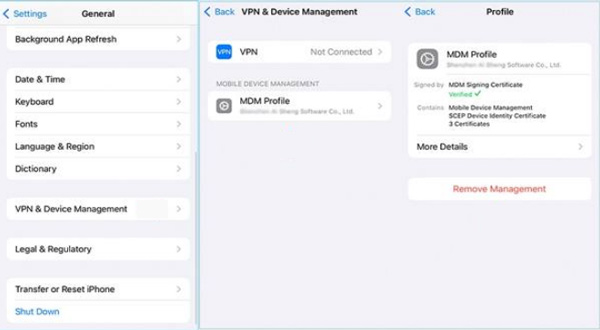 Aus Einstellung MDM entfernen