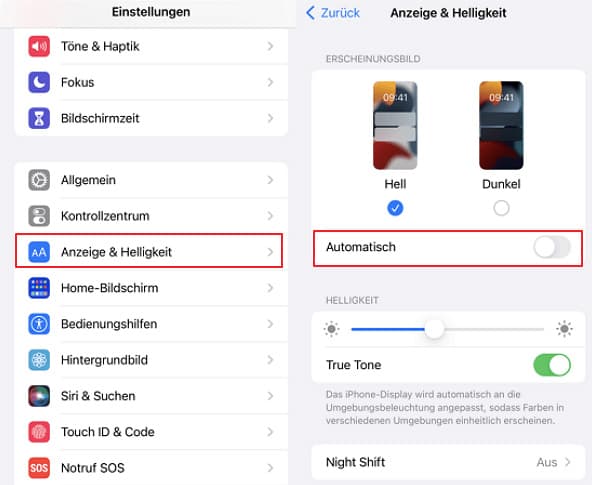 Auto-Helligkeit und True Tone aktivieren