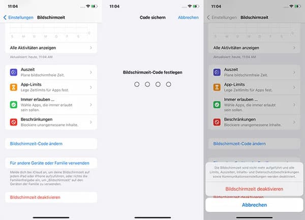Bildschirmzeit-Einschränkungen deaktivieren