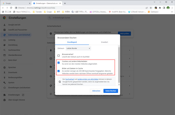 Browser-Daten aus Chrome löschen