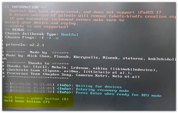 Home- und Power-Taste für den DFU-Modus drücken