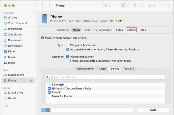 iPad und Mac synchronisieren und Finder
