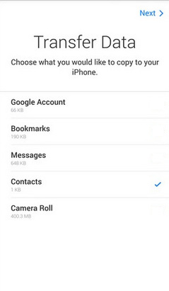 Kontakte mit Move to iOS auf iPhone übertragen