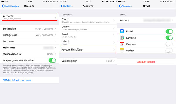 Über Gmail Kontakte von Android auf iPhone laden