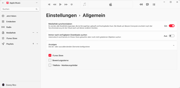 Mediathik synchronisieren' in Apple Musik aktivieren