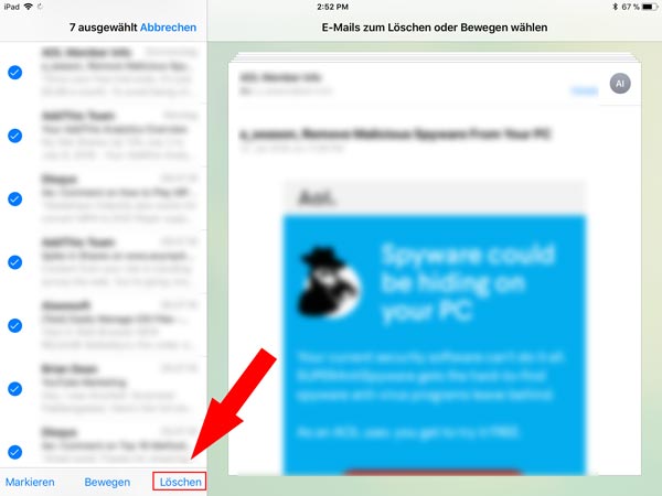 Mehrere iPad Mails gleichzeitig löschen