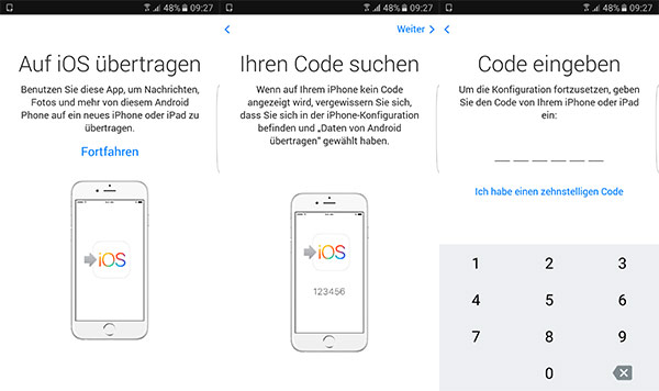 Move to iOS auf Samsung aktivieren