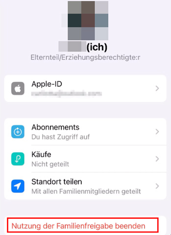 Nutzung der Familienfreigabe beenden