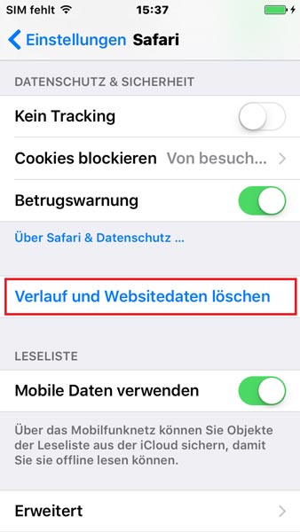 Safari-Cache auf iPhone löschen