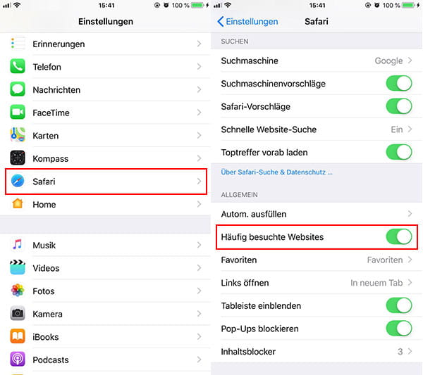 Häufig besuchte Websites löschen