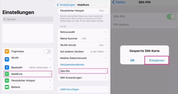 SIM-Karte-Sperre in den Einstellungen entsperren