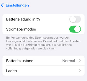 Stromsparmodus auf iPhone deaktivieren