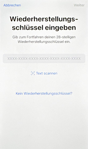 Wiederherstellungsschlüssel eingeben