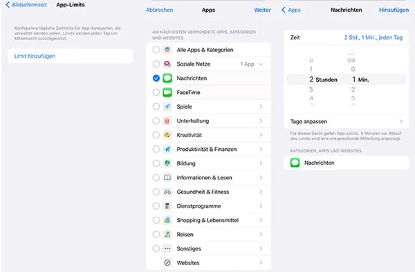 Zeitlimits für einzelne App festlegen