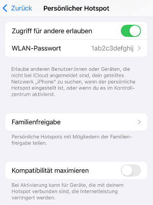 Zugriff des Hotspots für andere erlauben