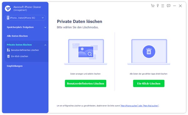 Private Daten löschen
