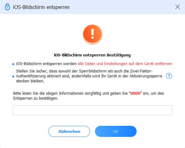 Entsperrung bestätigen