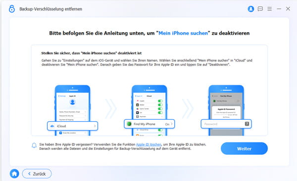 Find My Iphone Deaktivieren Vor Backup Verschluesselung Entfernen