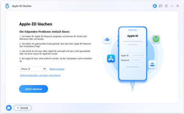 Löschen der Apple-ID starten