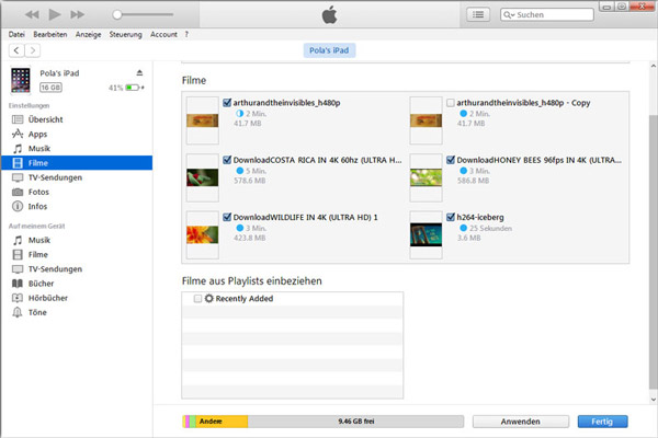 Filme von Mac auf iPad übertragen