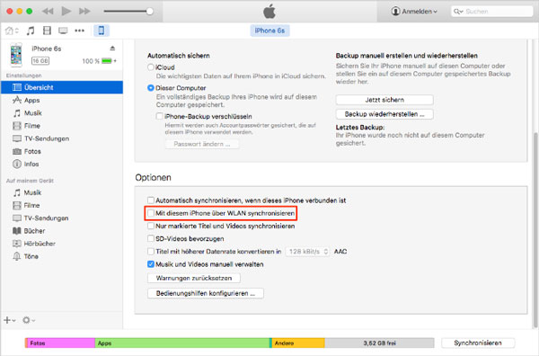 Daten von iPhone auf iPad übertragen durch iTunes WLAN