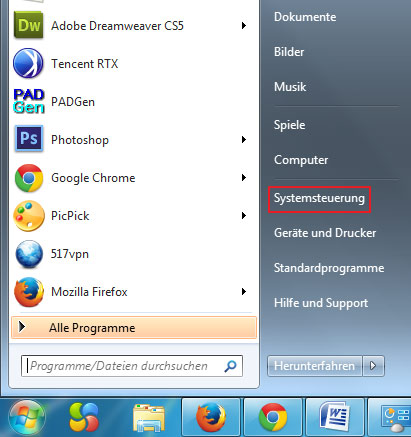 Systemsteuerung öffnen
