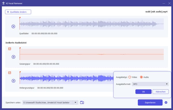 Ausagbeformat auswählen und speichern