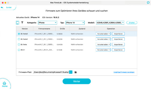 Systemversion auswählen