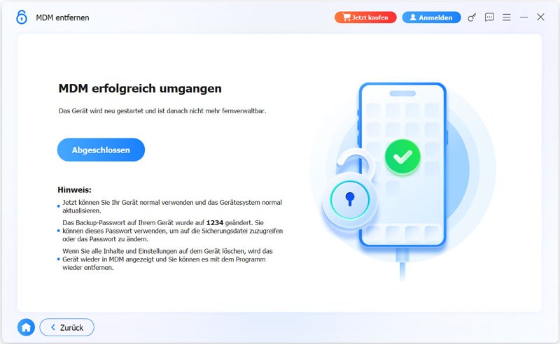 MDM erfolgreich entfernt