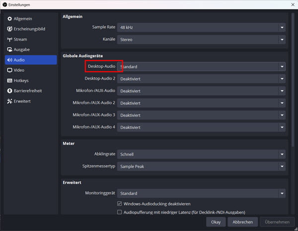 Desktop-audio aktivieren