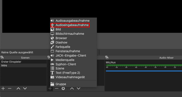 OBS Audioeingabeaufnahme auswählen