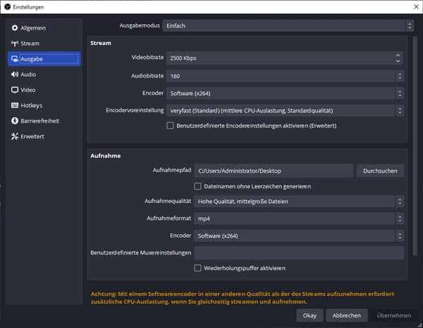 OBS-Einstellungen anpassen