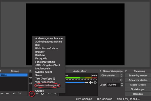 OBS-Videoaufnahmegerät auswählen