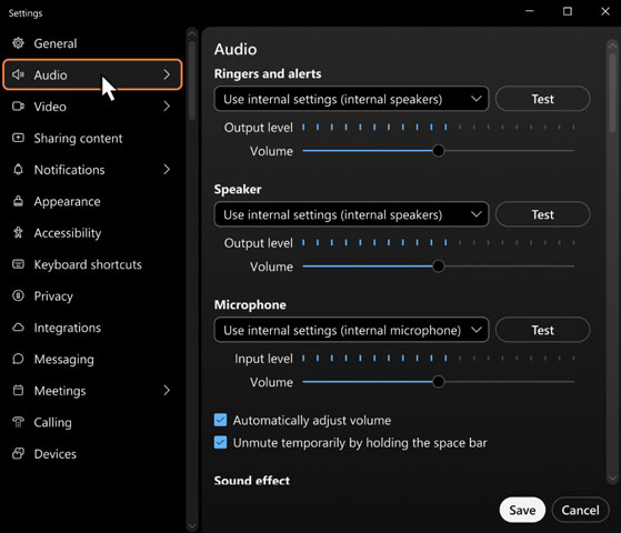 Webex Audioeinstellungen anpassen