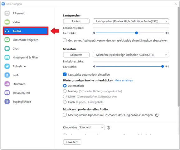 Zoom Audioeinstellungen anpassen