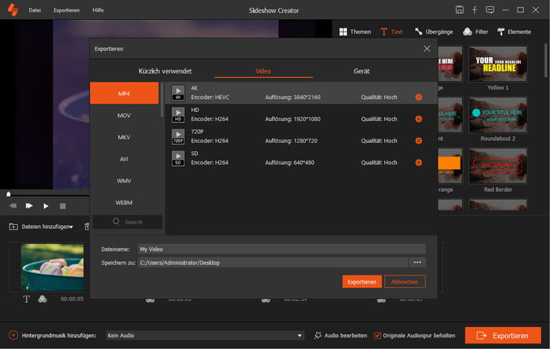 Ausgabeformat einstellen