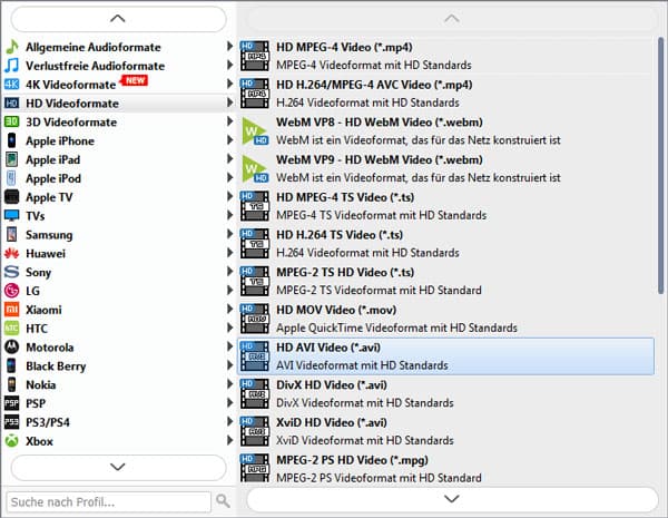 Ausgabeformate auswählen