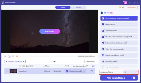 Ausgabeauflösung auswählen