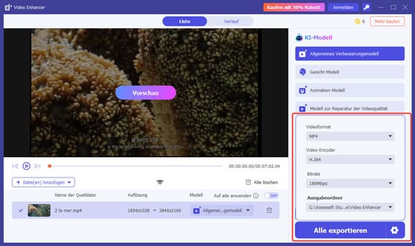 Ausgabeformat für geschärftes Video auswählen