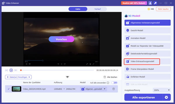 Das Video-Entrauschungsmodell auswählen 