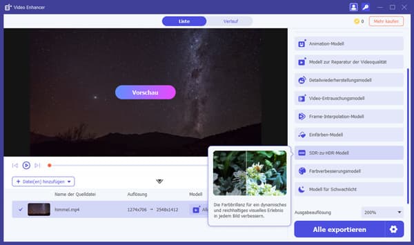SDR zu HDR Modell auswählen