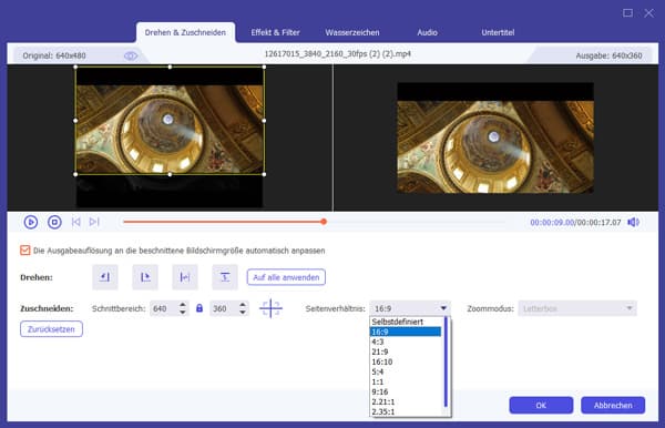 Video-Seitenverhältnis anpassen