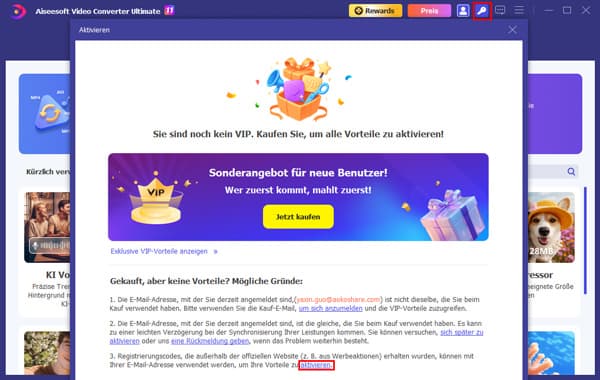 VIP-Vorteile aktivieren