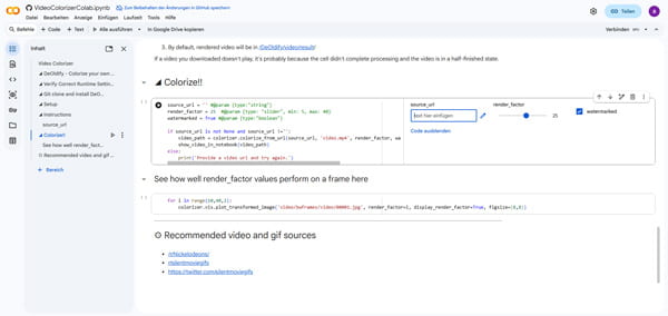 DeOldify-Oberfläche