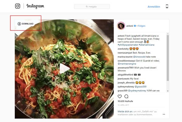 Instagram Videos in Google Chrome downloaden