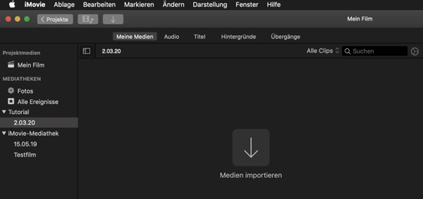 Medien auf iMovie laden