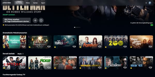 Amazon Prime Video Oberfläche