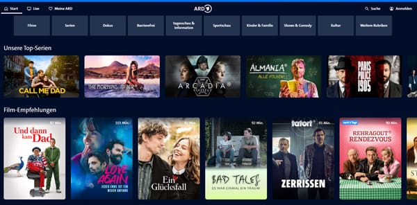 ARD Mediathek Oberfläche