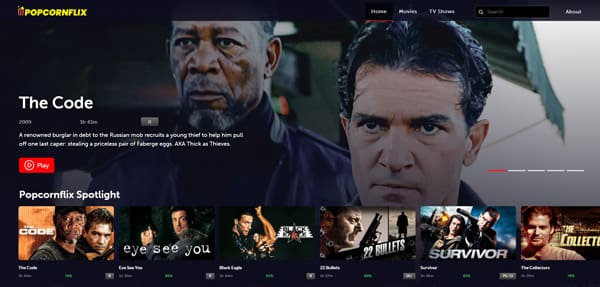 Popcornflix Oberfläche