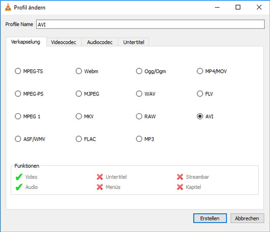 AVI Profil erstellen